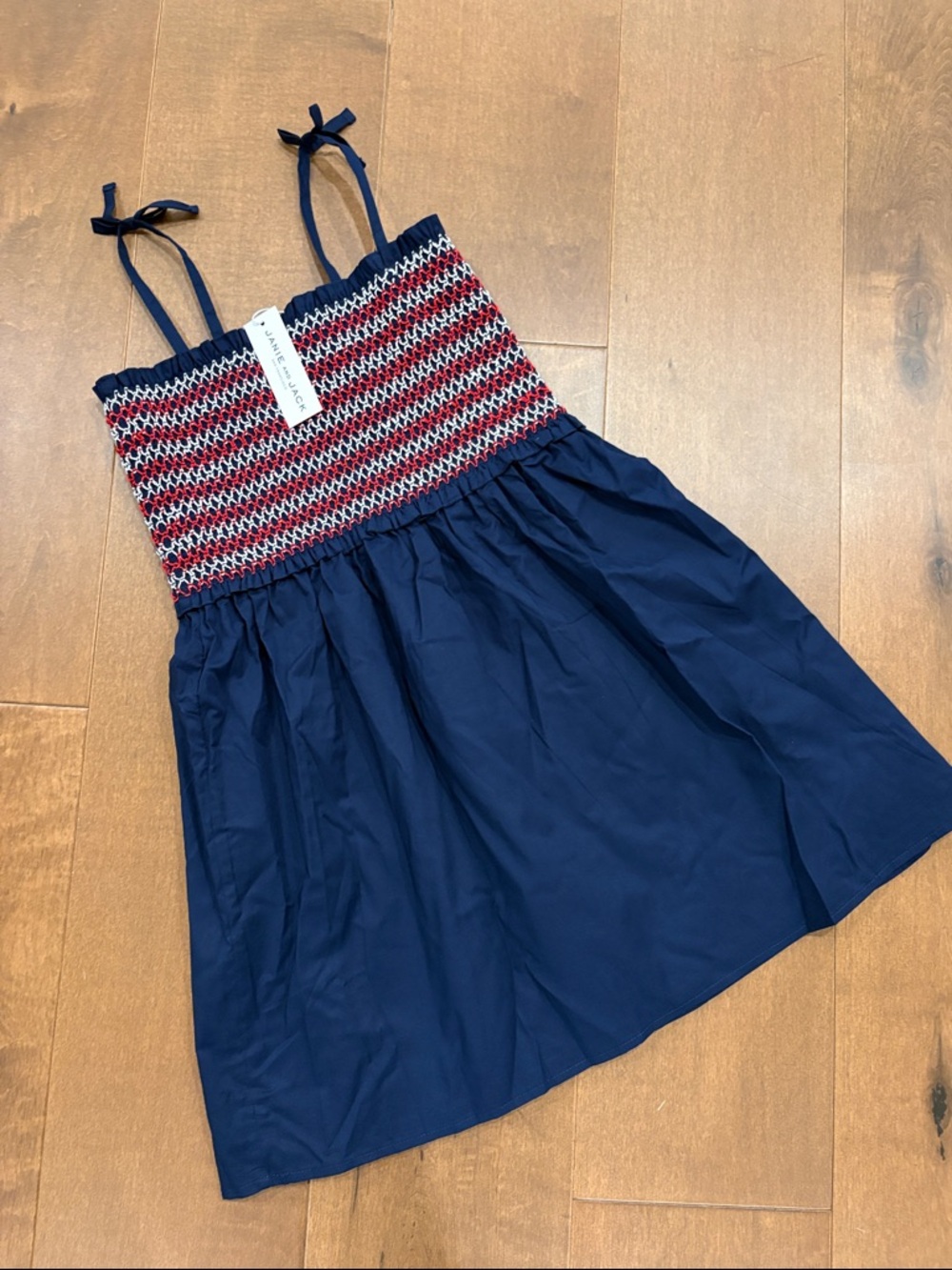 Janie and Jack Navy Dress with Red & White Smocked Top